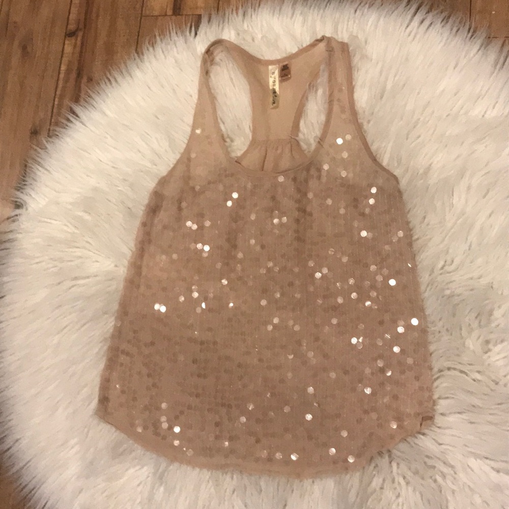 Racerback sequin nude tank. Size S. EUC
